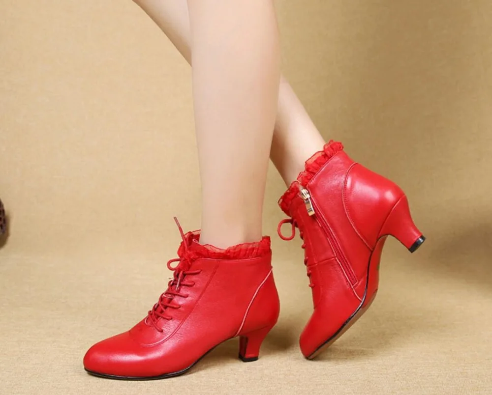 Top Quality Leather Latin Dance Shoes Female Dance Shoes Adult Girls Ballroom Tango Latin shoes Lace dancing Boots shoes A43