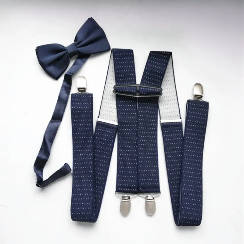 LB066-Người Lớn Supenders Và Bowtie Bộ 3.5 Chiều Rộng Chấm Dây Size Lớn X-Lưng Suspender Thắt Nơ Bộ dành Cho Nam Nữ Cưới