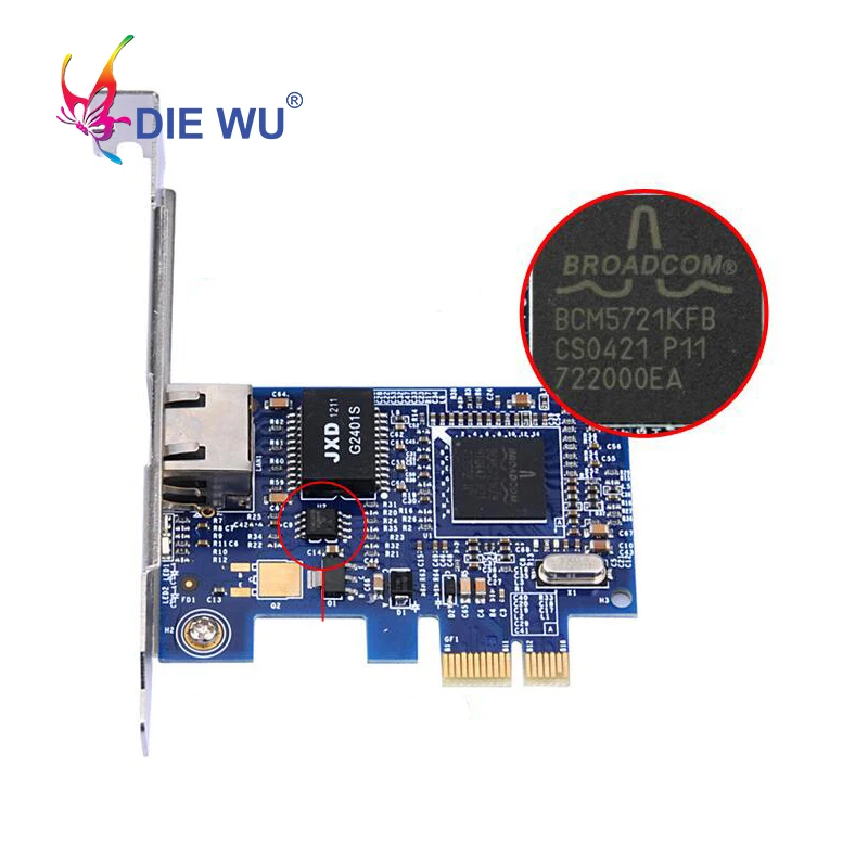 DIEWU-tarjeta de red con tablero BCM5721, adaptador de tarjeta de red Ethernet Gigabit, ranura RJ45 NIC, chip PCI-E de escritorio, 1 unidad