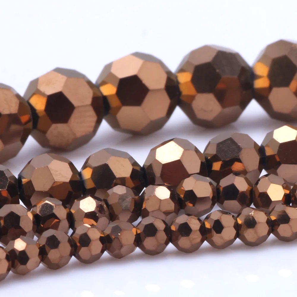 OlingArt 3/4/6/8mm Round Glass Beads Rondelle Austria 32 faceted crystal Copper color Loose bead DIY Jewelry Making