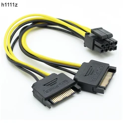 Dual SATA 15pin to 8pin Graphic Card Power Adapter Cable 20cm PCIE SATA Power Supply Cable 8p to SATA for Bitcoin Miner Mining