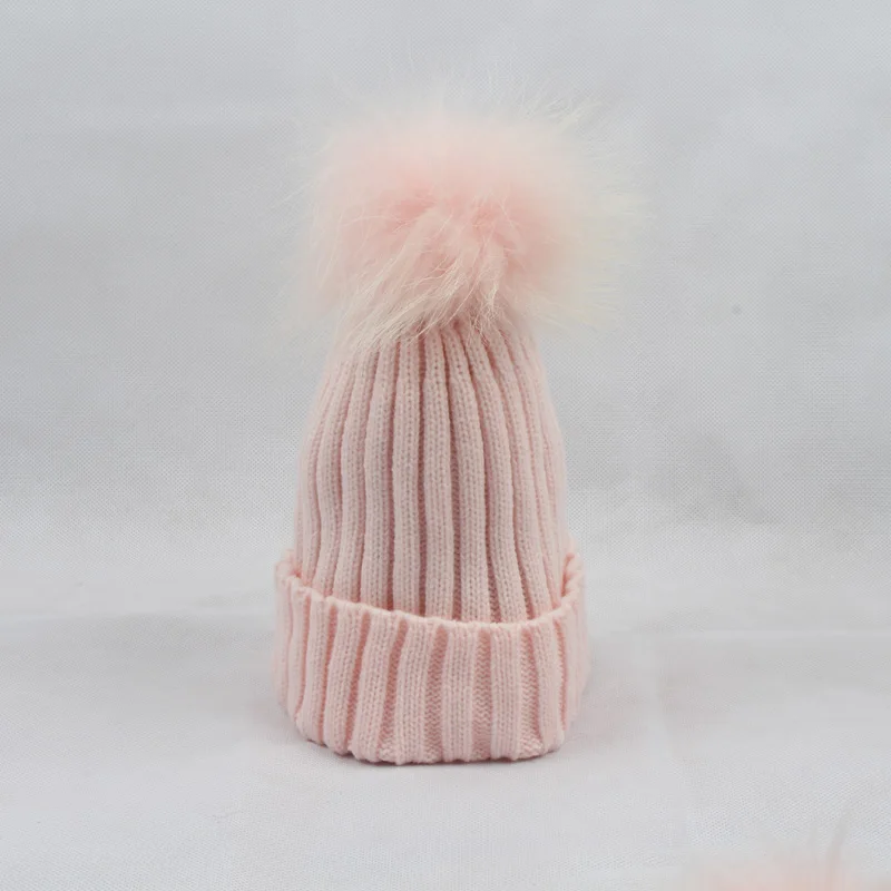 18cm Big Pompon Autumn Winter Beanie Women\'s Hat Real Fur Pompom Cap Solid Knitted Skullies Beanies For Ladies