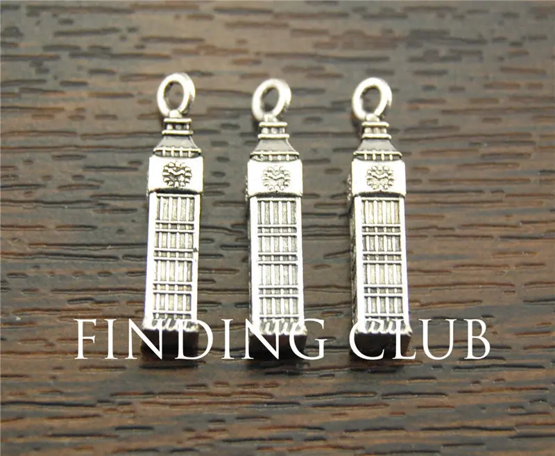 30 pcs Big Ben Charms, Tibetan Silver Color metal Charm Pendant Fabulous 3D DIY Metal Bracelet Necklace Jewelry Findings A1138