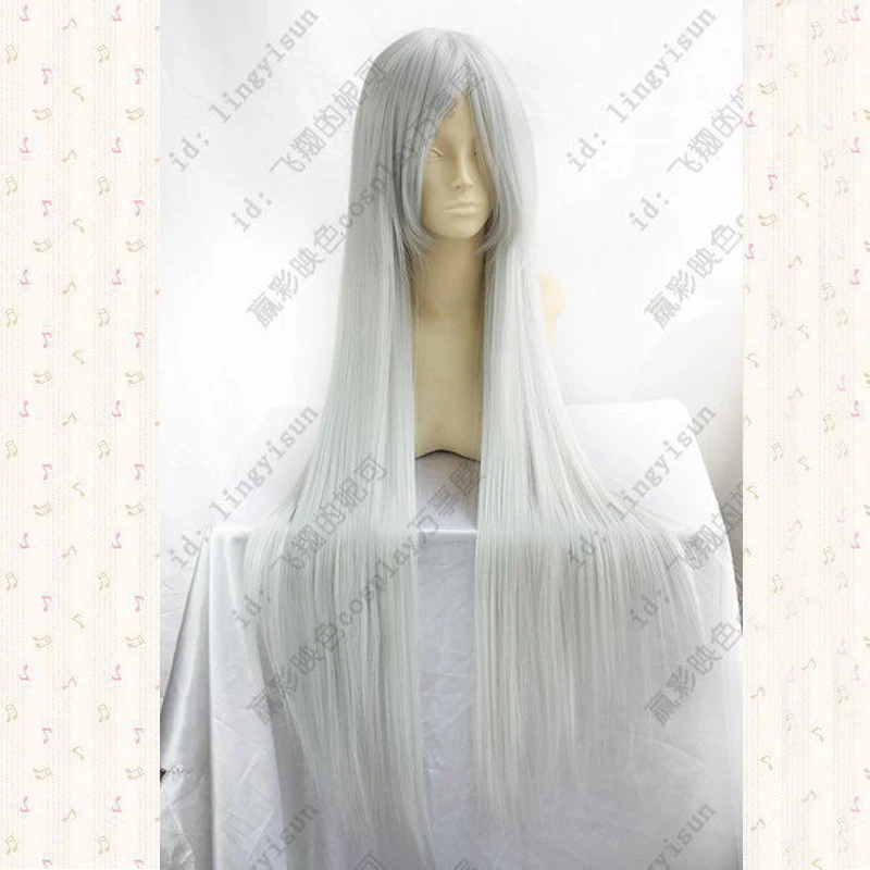 Anohana.Honma 100cm,Silver Grey long straight cosplay wig synthetic hair +wig cap