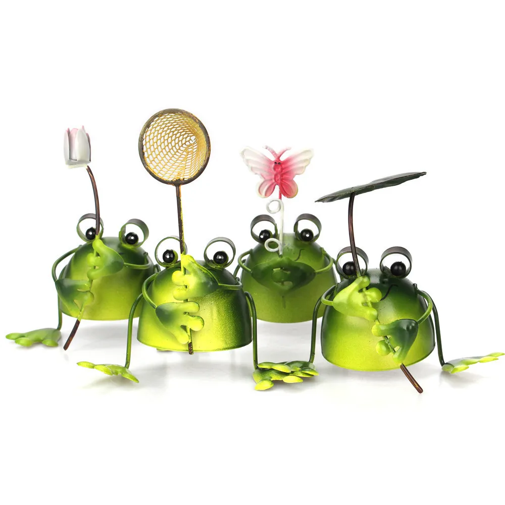 4pcs/Set Creative Metal Frogs Bonsai Decorative Cute Mini Natural Frog Desk Toy Home Office Garden Decor Ornament Gift