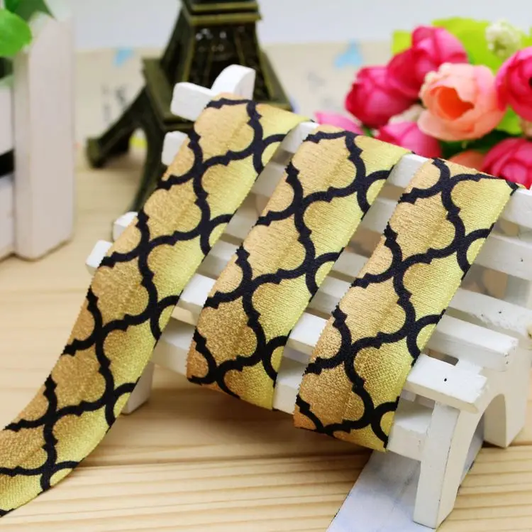 1''  Fold Elastic FOE quatrefoil printed headband headwear hairband diy decoration wholesale OEM 25mm P5473