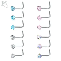 ZS 3 pieces/lot 20g Nose Rings Surgical Steel Piercing Nariz Nose Stud Crystal Pink Stone Nose Piercing Hooks Nostril Pieercing