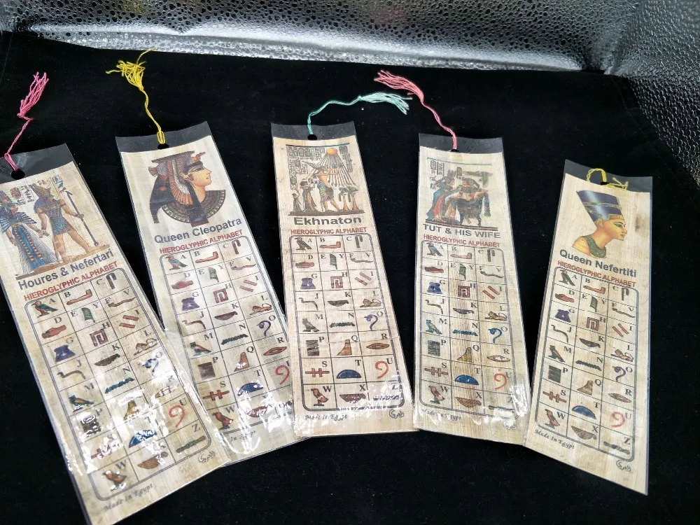 Party Favors Egypt brings back papyrus bookmarks The alphabet of ancient Egyptian hieroglyphics Random delivery of patterns