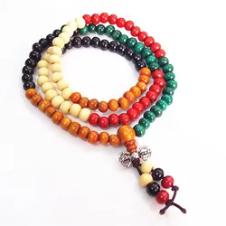 Fashion Vintage Tibet Ethnic Handmade Colorful Dia 6mm Wooden Beads Rosary Four Multilayer Bracelet for Women Men Jewelry