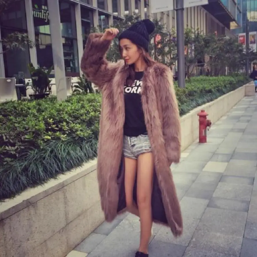 

2023 new Korean version imitation fox fur coat long fur coat long coat windbreaker Slim women warm clothing wj656