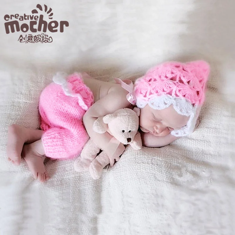 2017 Newborn Crochet Pink Outfits Baby Photo Props Infant Cute Cotton Handmade Hat Baby Keepsakes New Baby Props for Photography