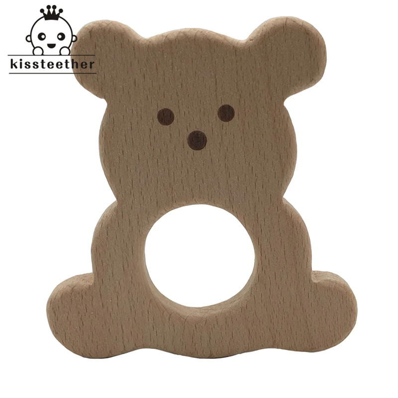 10pcs Baby Wood Teether Bear Rattle DIY Necklace Bracelets Pendants BPA Free Pacifier Wooden Brown  