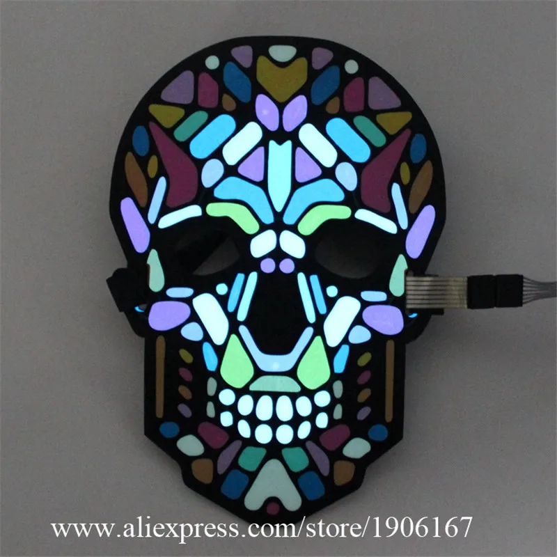 LED Voice Control Luminous Mask Nightclub Masquerade Fluorescent LED Light Mask Illuminated Stage Halloween Carnival Party Masks