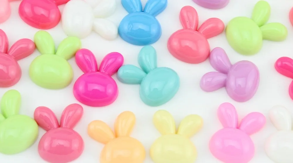 200pcs Lovely Mixed Bunny Head Cabochons (21mm) Cell Phone Decor, Hair Pin, Rings DIY Lovely Pastel Easter Bunny Beads D15