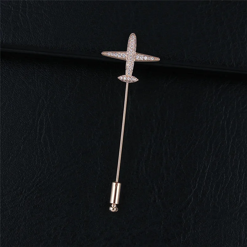 High quality Sparkling Zircon Aircraft Airplane Man Pins Brooches Man Party Plug-in Brooch Jewelry Men Suit Brooch Pin New 2019