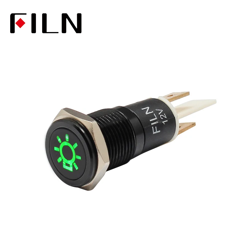 FILN 14mm 12v 24v symbol dash panel warning light indicator lamp metal car boat led dashboard indicator light signal lamp black