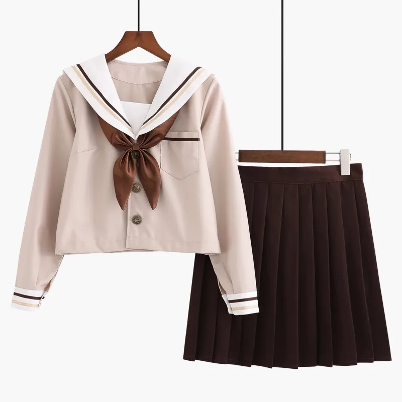 2023 New Summer Autumn Khaki School Uniform Girls High School Women Novelty Sailor Suits Uniforms Short/Long Japanese JK Sets