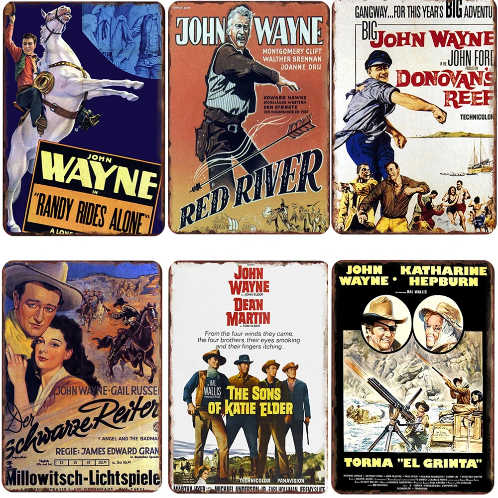 Cowboy John Wayne Vintage Shabby Chic Metal Tinplate Poster Movies Metal iron Signs Retro Pub Bar Cinema Wall Decor 20x30cm