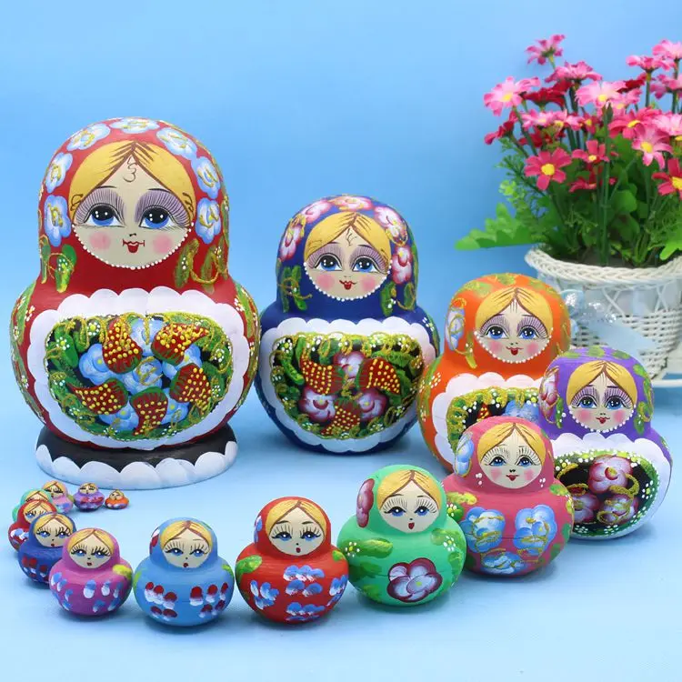 15pcs 20cm Wooden Russian Nesting Dolls Cartoon Traditional Matryoshka Dolls for Baby Kids Toy&Gift