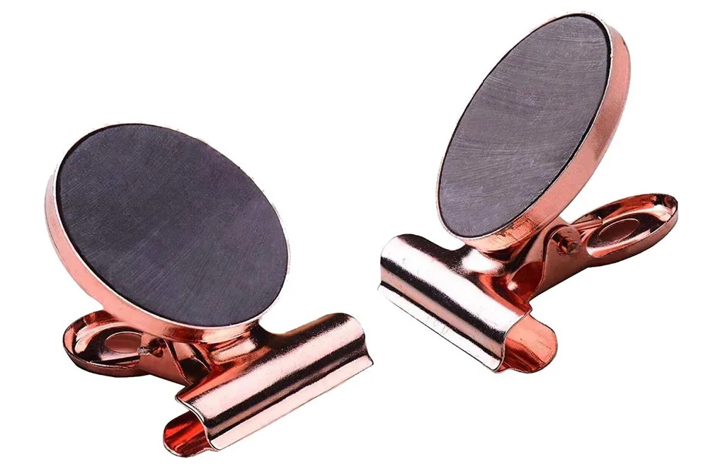 XRHYY 2 Pieces Refrigerator Magnet Hook Clips, Strong Magnetic Clips with Scratch Safe for Notes, Fridge, Office (Rose Gold)