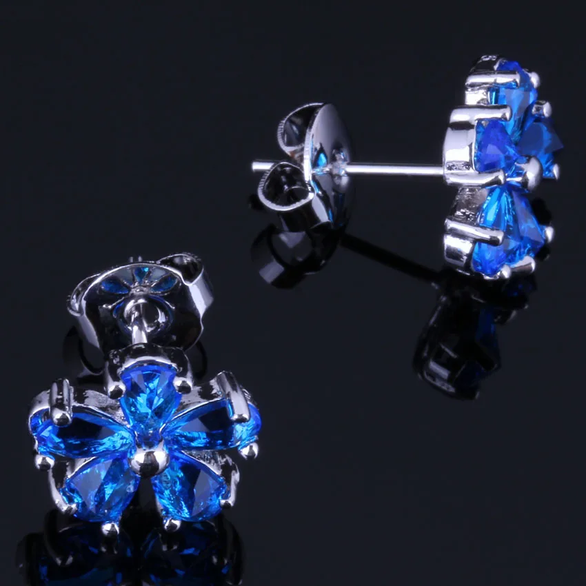 Fetching Star Blue Cubic Zirconia Silver Plated Stud Earrings V0876