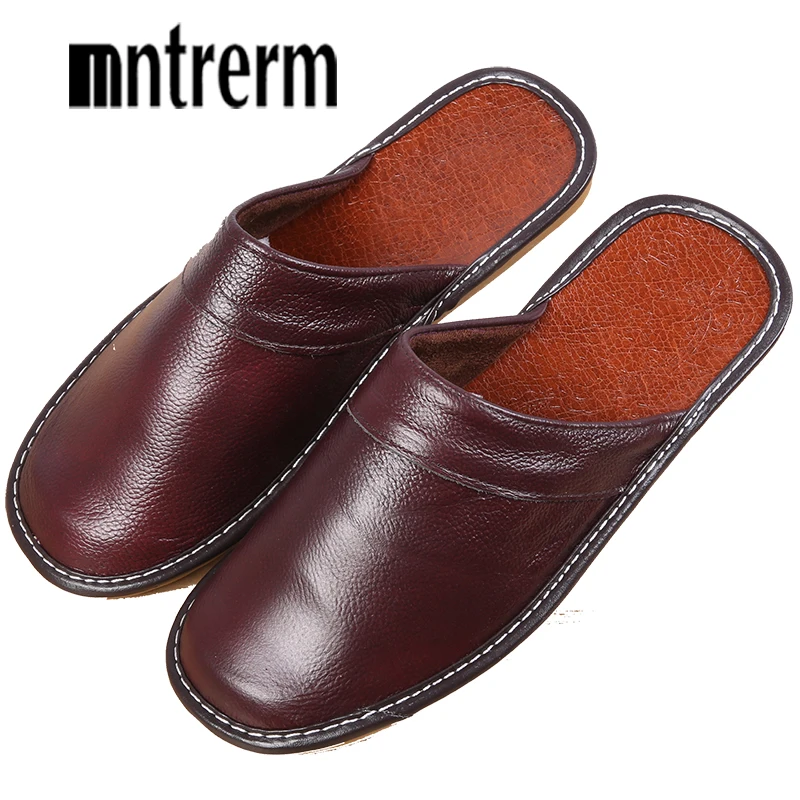 Mntrerm Men Slippers Spring And Autumn Genuine Leather Home Indoor Non - Slip Thermal Slippers 2020 New Hot Outside Home Shoes