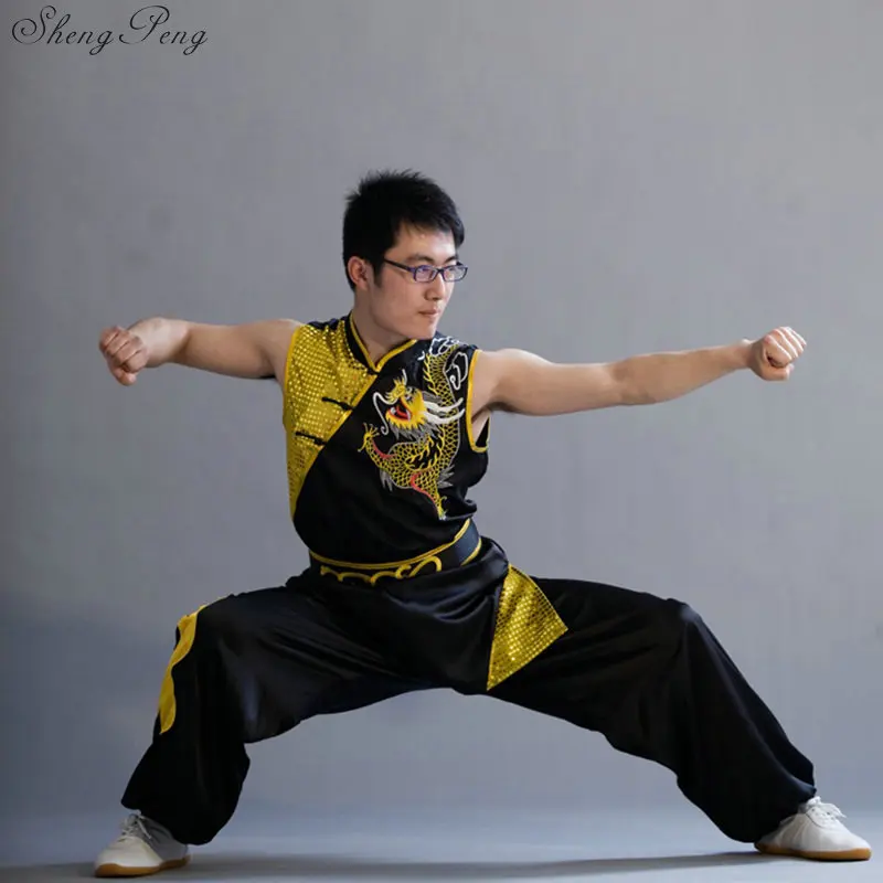 Kung fu clothes traditional wushu clothing Chinese dragon costume kung fu uniforms sleeveless man kung shaolin uniform Q110