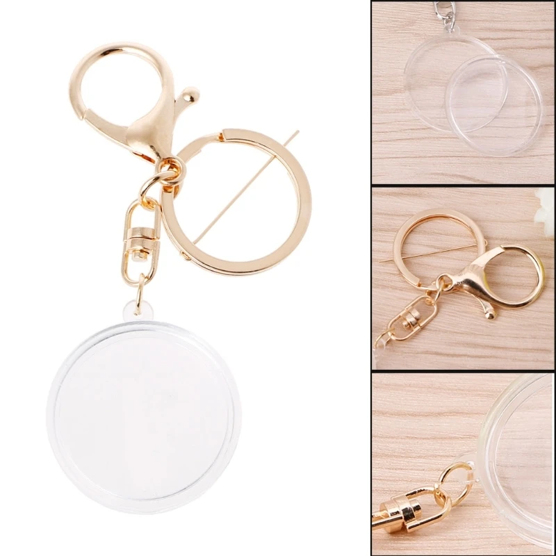 Clear Acrylic Coin Holder Capsule with Pad Ring Keyring, Alloy Keychain, 30mm, 27mm