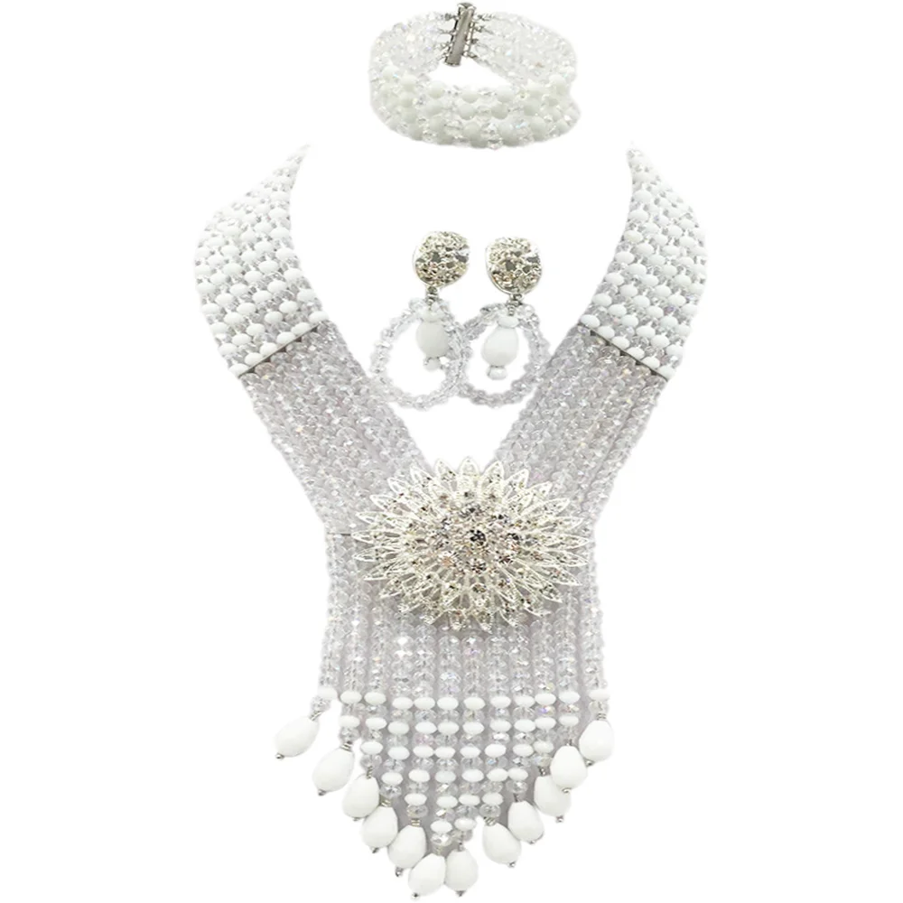 

White Transparent Clear AB African Beads Jewelry Set Crystal Statement Necklace Nigerian Wedding Accessories 6SDLS03