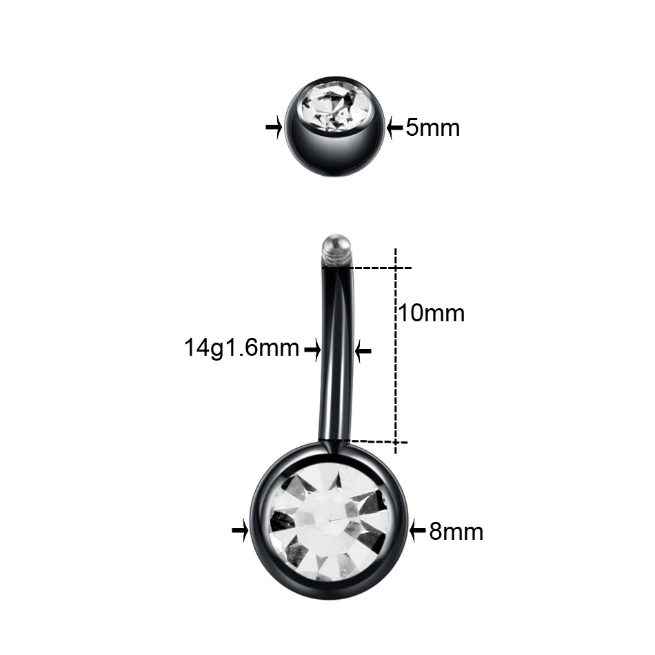 2PC 316l Surgical Black Assorted Colors With Double Zircon Balls Belly Button Ring Navel Piercing Body Jewelry 14g пирсинг