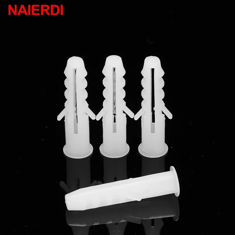 100PCS NAIERDI M5-M8 Rubber Expansion Pipe Flat Round Head Self-Tapping Screw 5-8mm Screws Nylon Tube Wall Wood Hardware Tool