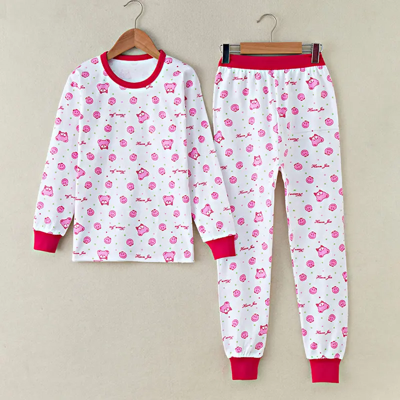 GB-Kcool Girls Thermal Underwear Autumn Winter Kids Cotton Long John Set O-Neck Tops+Trousers Casual Long Johns Kids Pyjamas New