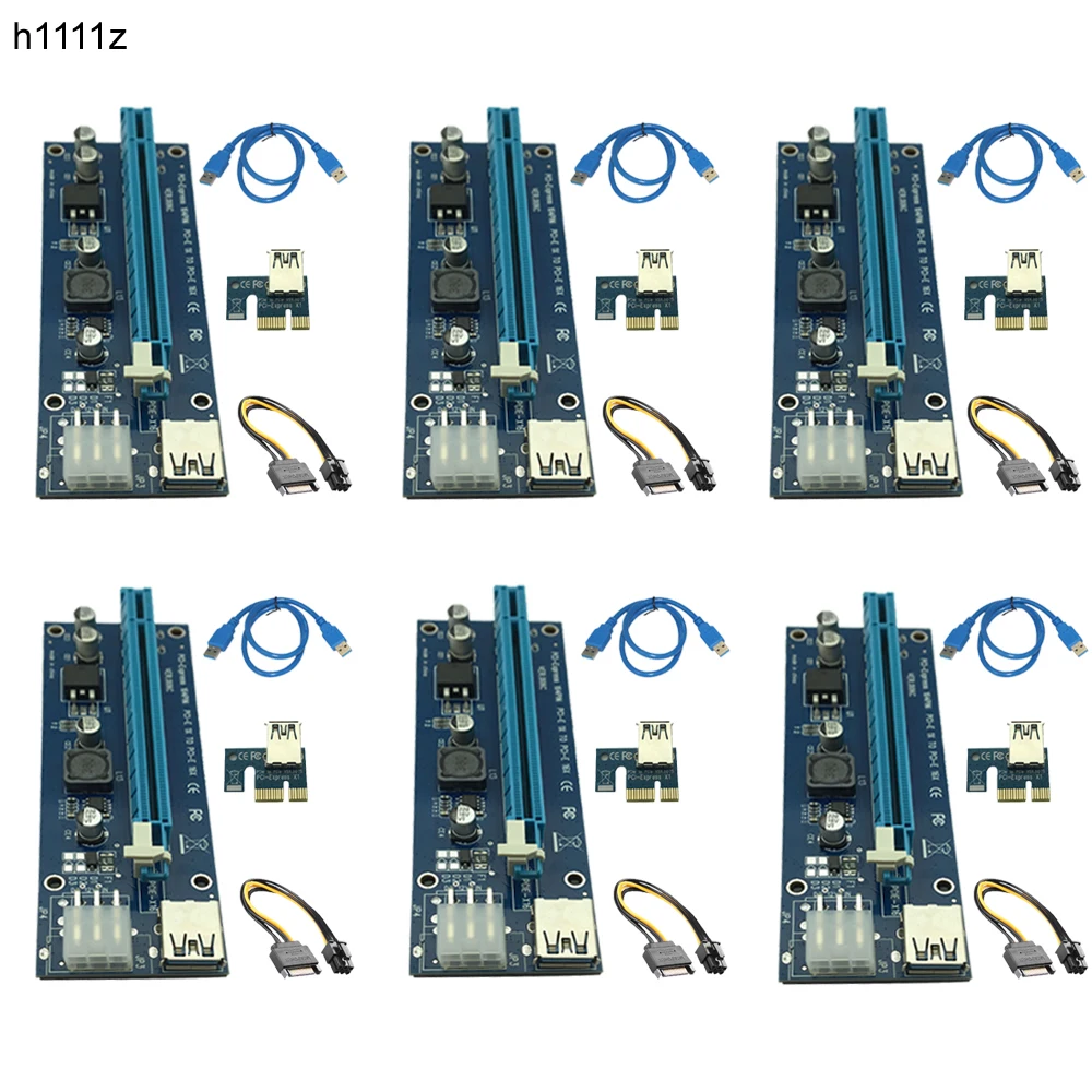 

6pcs 006C USB 3.0 PCI-E Express 1X 4x 8x 16x Extender Riser Adapter Card SATA 15pin Male to 6pin Power Cable for Bitcoin Mining