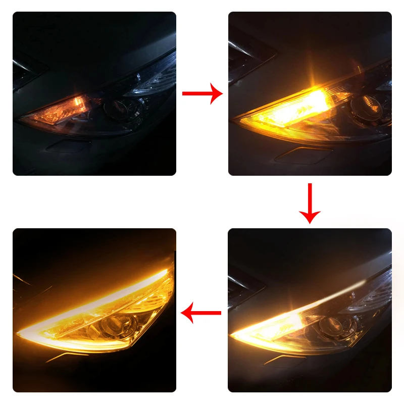 2Pcs DRL Daytime Running Lights Switchback Strip Lamp 30/45/60CM White with Flowing Yellow Color Angel Eye Day Light