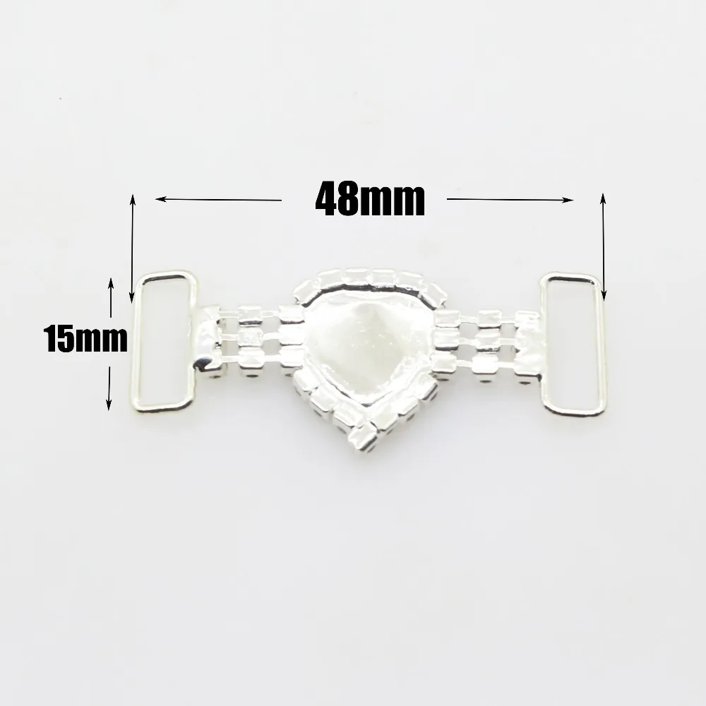 NEW 10pcs/lot 42*15mm Heart-Shape Acrylic Rhinestones buckles Bikini Connector For Swimming Wear Decoration