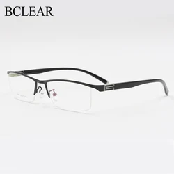 BCLEAR Titanium Alloy Front Rim Eyeglasses Half Frame Flexible Temple Arms Semi-Rimless Glasses Frame Casual Spectacle Frames