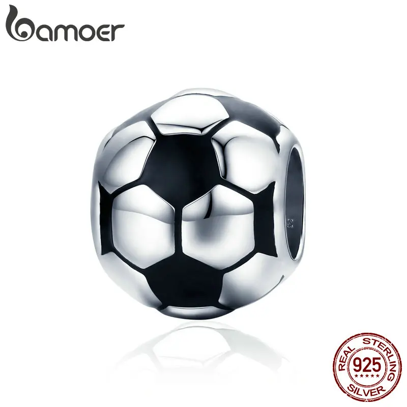 

BAMOER 2024 925 Sterling Silver Football Love Sport Charm Beads fit Women Bracelet & Necklaces Jewelry Soccer Beads SCC666