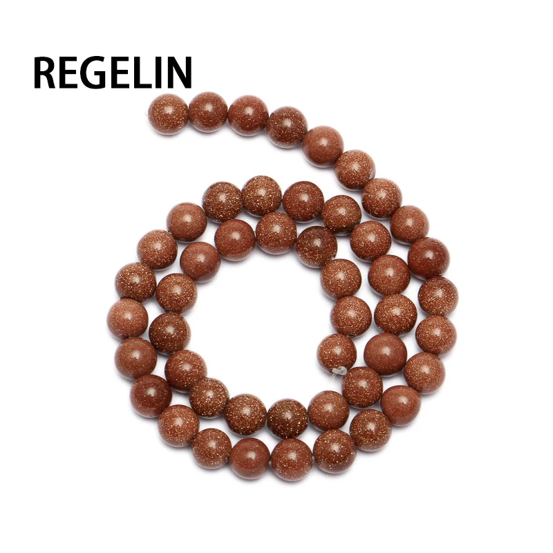 REGELIN Beads Wholesale 4mm 6mm 8mm 10mm 12mm 14mm Gold Color Quartz Green Aventurine Bead Loose Beads DIY Jewelry Findings