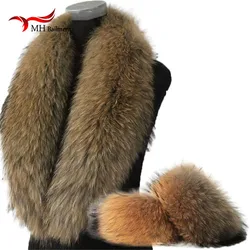 Real Fur Scarf Jacket Fur Collar Women Winter Coat Fur Scarves Neck scarves +Cuff Luxury Raccoon Fur Winter Warm Neck Warmers L1