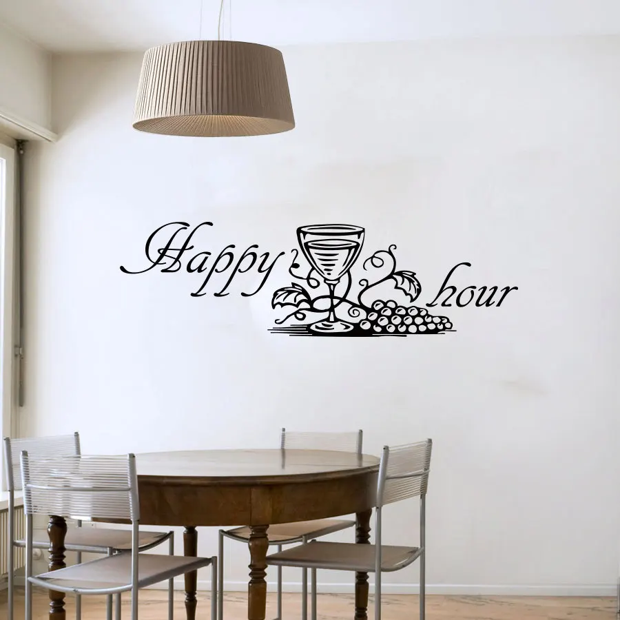 ZOOYOO Happy Hour Grape Wine Glass Wall Decals Modern Fashion Home Decor DIY Removable Wall Sticker