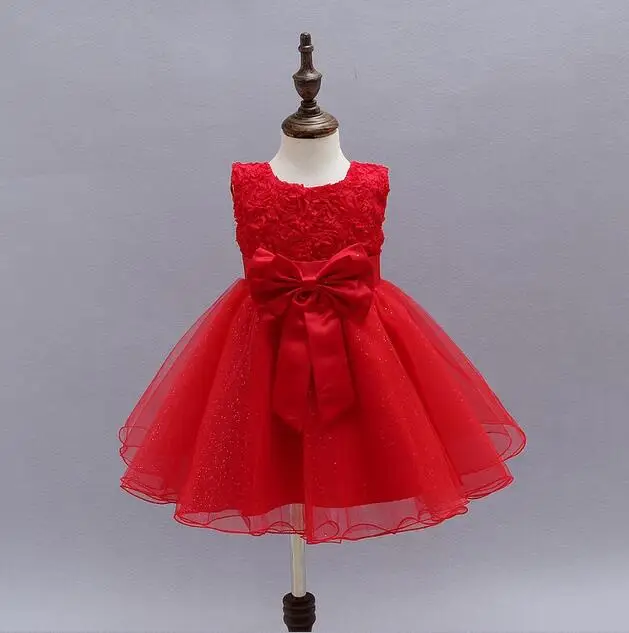 2017 red baby girl flowers dress for party and wedding children princess costume kids clothes 1 years birthday dresses for girls