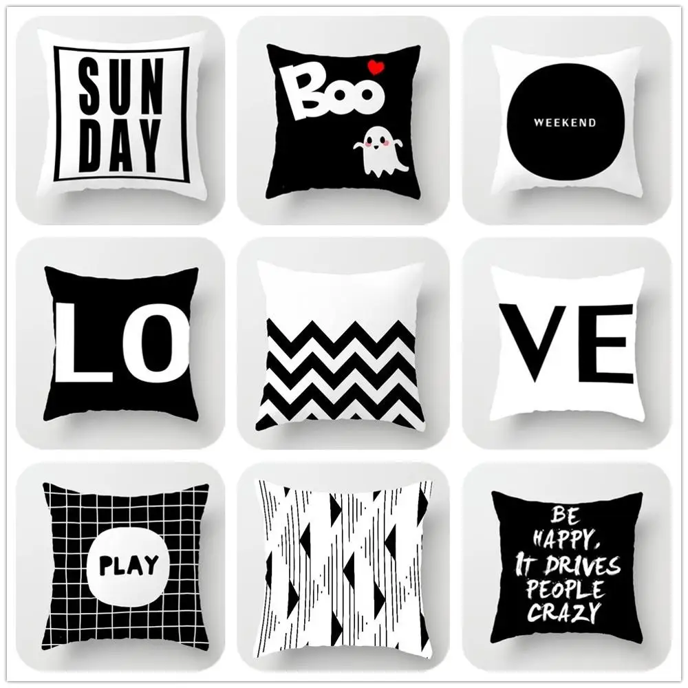 Christmas pillow Black and white Geometric Cushion Cover Velvet Pillow Case For Sofa Office Car Home Pillowcase 45*45cm