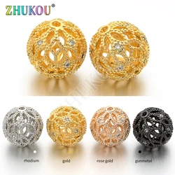2Pcs,13mm Brass Cubic Zirconia Round Ball Beads DIY Women Necklace Pendant Jewelry Accessory Findings, Hole: 1.5mm, Model: VZ17