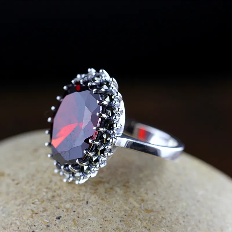 BOCAI S925 pure silver ornaments Thailand Thai silver technology claw with ms garnet ring Woman\'s silver ring