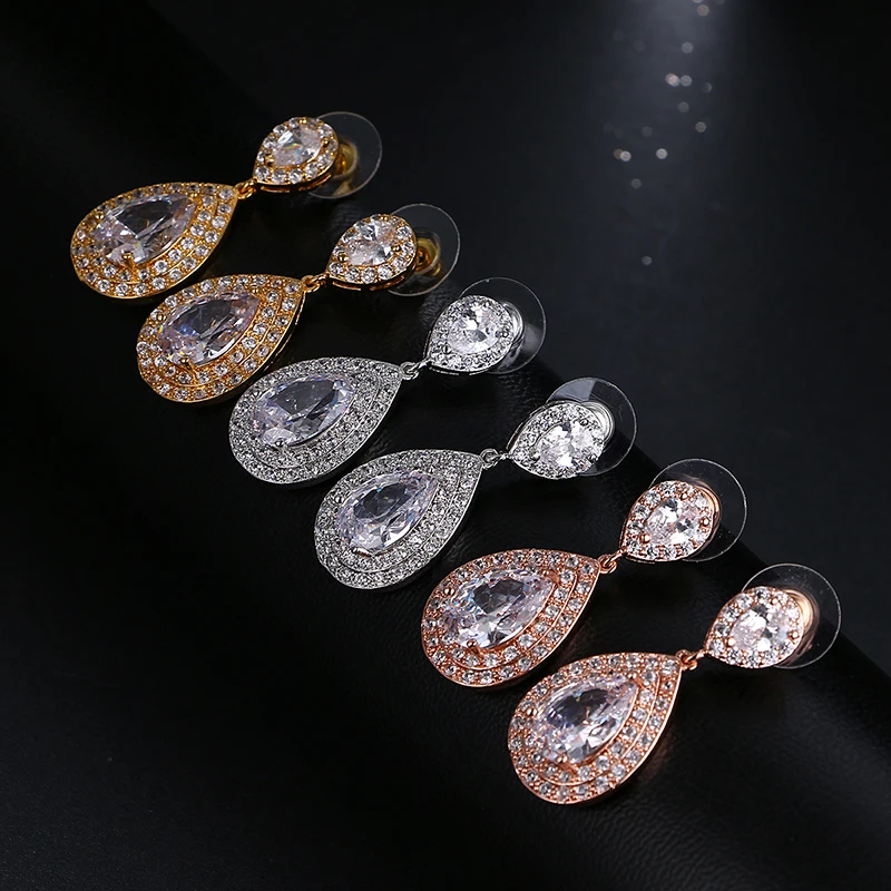 Boucles d'oreilles de luxe à Double biais pour femmes, en Zircon scintillant, pour mariage