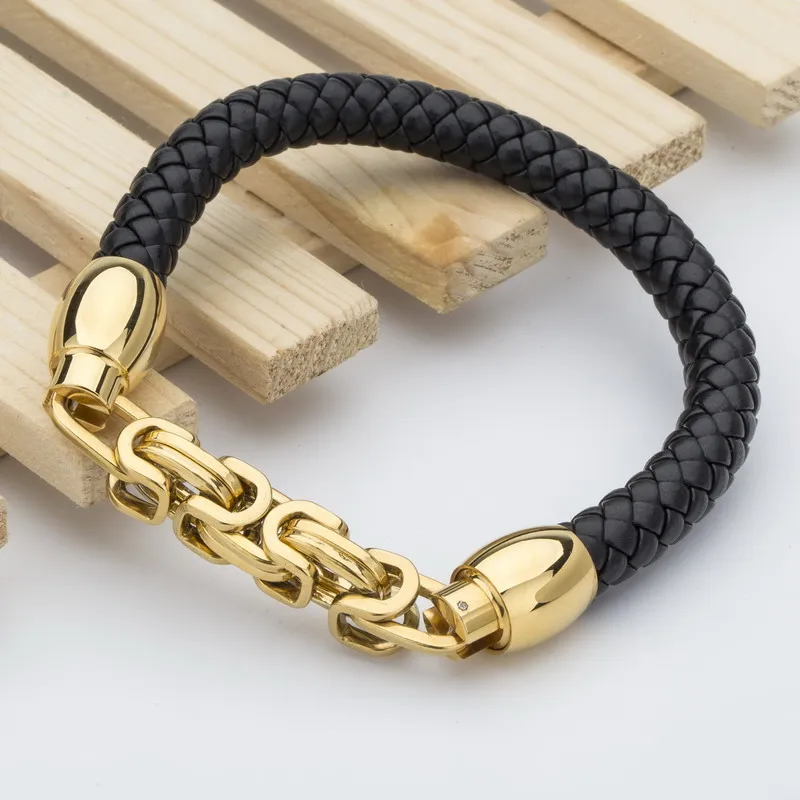 TYO New Arrived Brand Genuine Leather Bracelets for Women European Fashion Knight Stainless Steel Charm Bangles Black