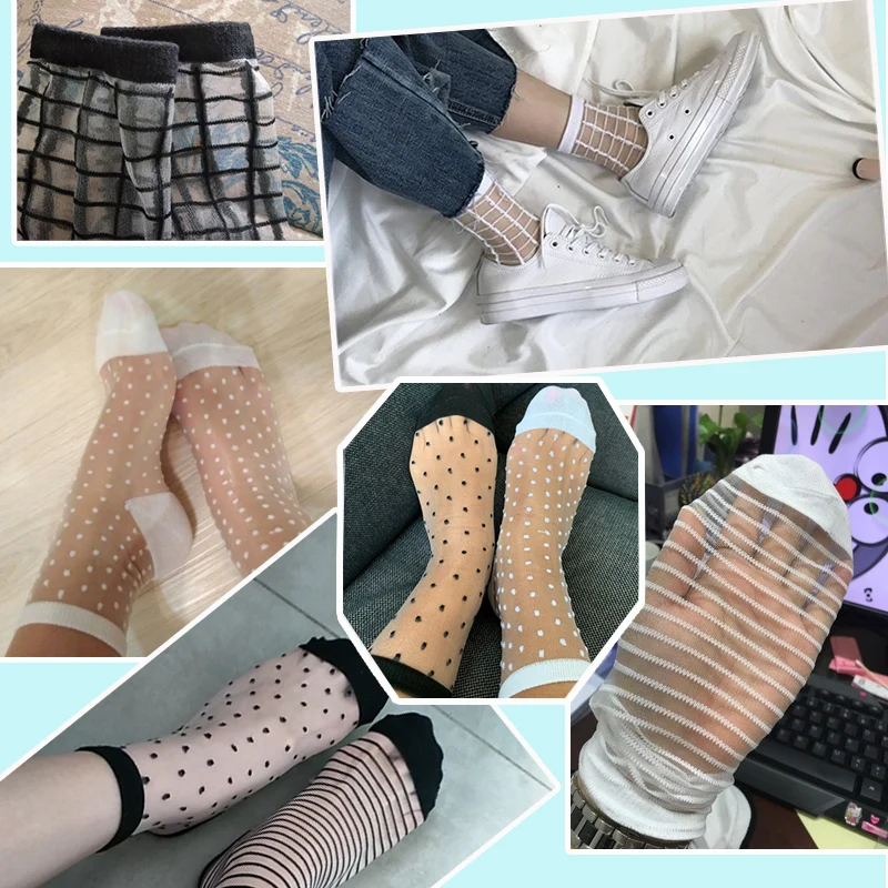 Women Ladies Socks Fashion Sheer Mesh Glass Silk Socks Ultrathin Transparent Crystal Lace Fabulous Elastic Summer Ankle Sock