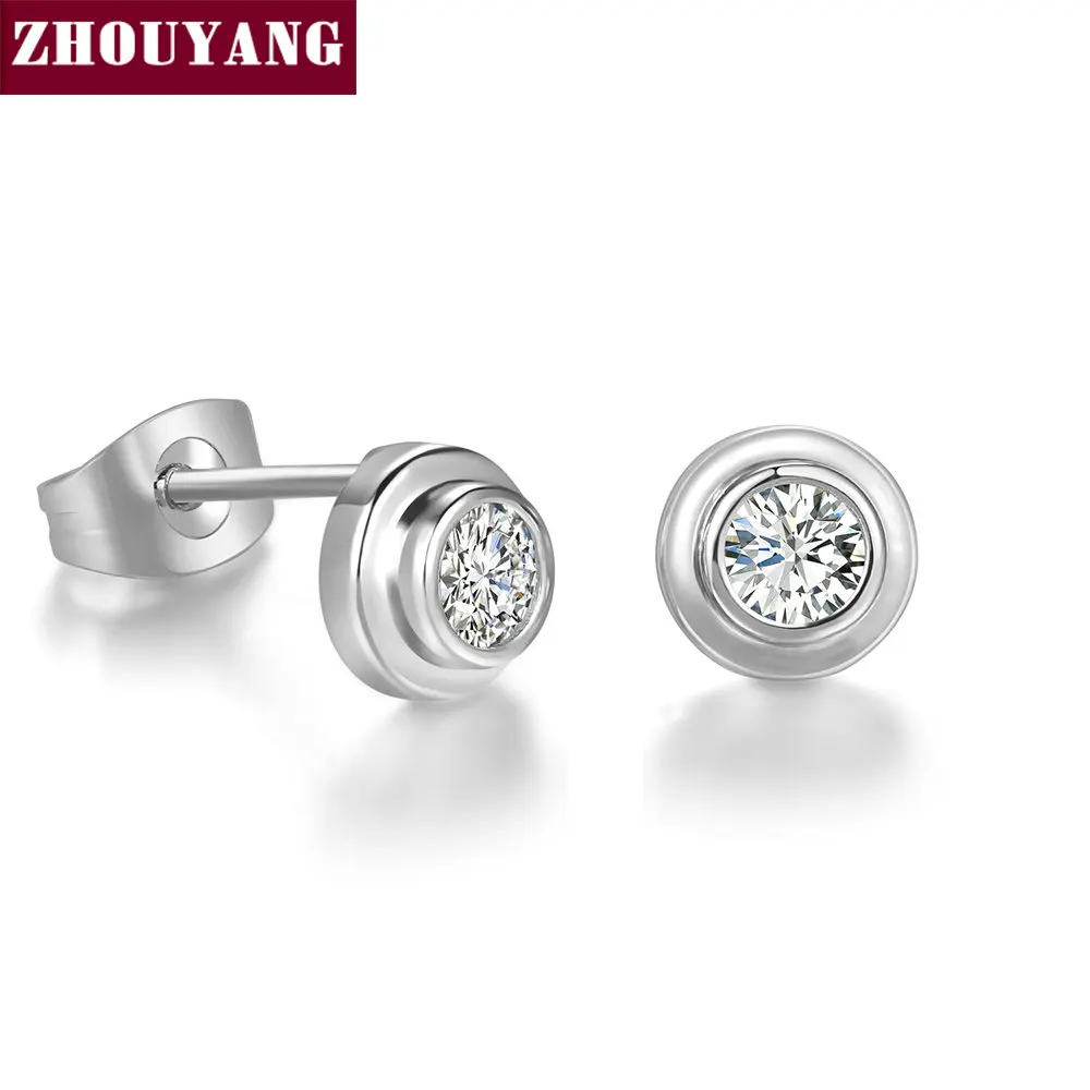 ZHOUYANGM Simple Style Cubic Zirconia RoseGold Color / Silver Color Stud Earrings Fashion Jewelry Gift ZYE809 ZYE810