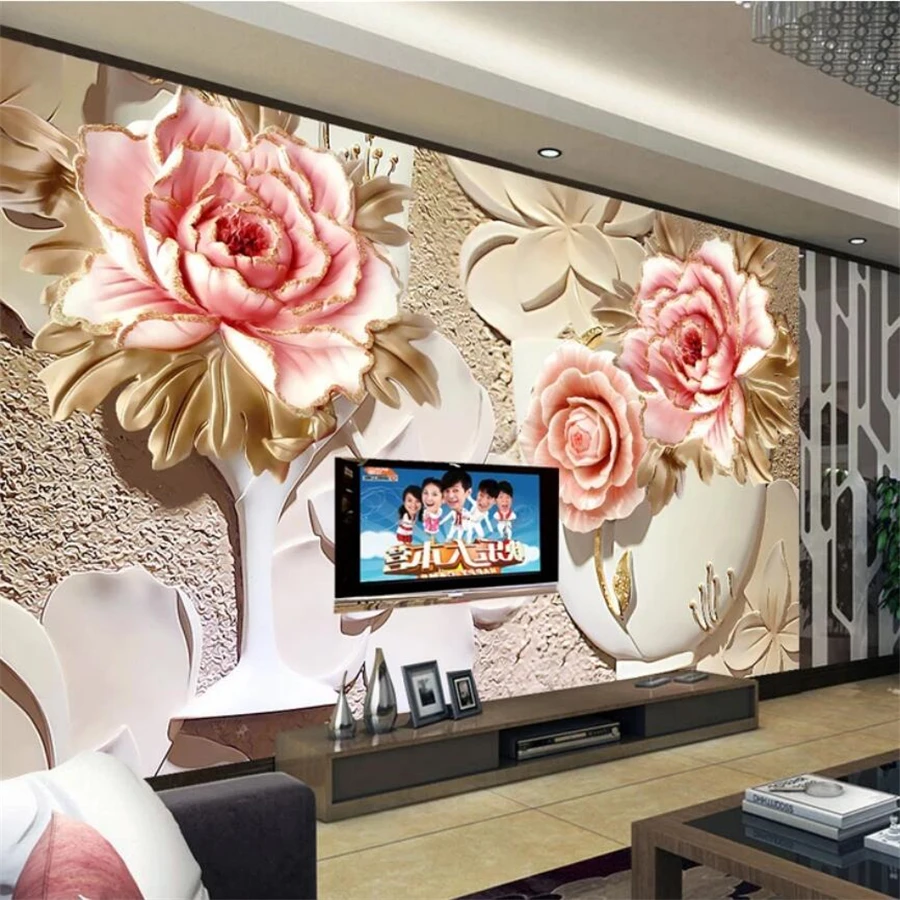 wellyu Custom large wallpapers 3d обои stereo carved three - dimensional flowers murals TV wall decoration painting 3d wallpaper