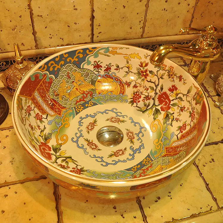 

Luxurious Europe Vintage Style Ceramic Washing Basin Bathroom Counter top Bathroom Sink artistic basin